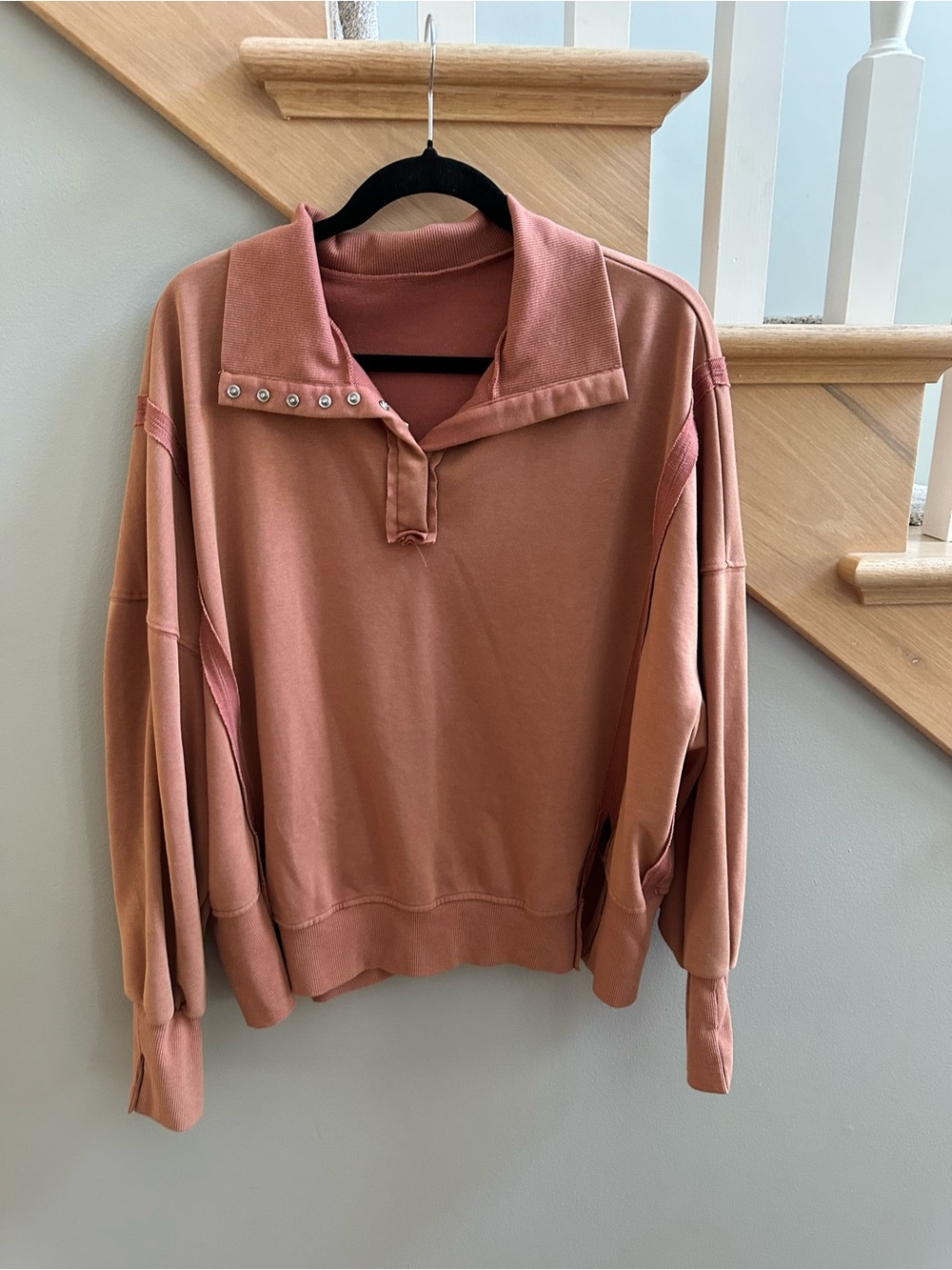 SHEIN Rustic Orange Snap-Detail Pullover
